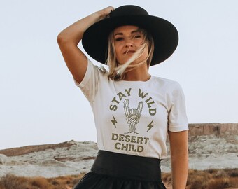 Stay Wild Desert Child Shirt | Retro Cactus Graphic Tee | Desert Shirt | Unisex Fit | Soft Cream | Size Up for Oversize T-Shirt