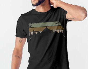 Mens Mountain TShirt - Mountain Retro Faded - Mountain Graphic Tees Gift for Men - Nature T Shirt Men - Hiking TShirt Men/Women
