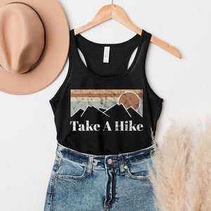 TAKE A HIKE Tank Top, Hiking Shirt for Women, Mountain Tank Top, Nature Graphic Racerback Tank, Retro Sunset Tank Top, Take a Hike Shirt,