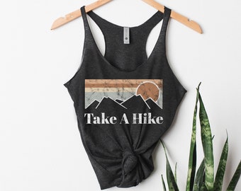 TAKE A HIKE Tank Top, Womans Hiking Shirt, Mountain Tank Top, Nature Graphic Racerback Tank, Retro Sunset Tank, Take a Hike Shirt, Tank Top
