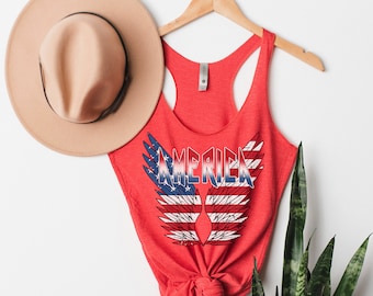 America Wings Tank Top, 4th of July Tank Top Women, America Tank Top, Patriotic Shirt, Graphic Tank Top, 4th of July Shirt, America Shirt