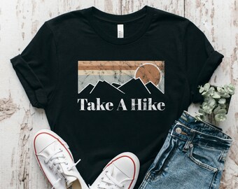 TAKE A HIKE Shirt, Hiking Shirt for Women, Mountain Shirt, Nature Graphic T Shirt, Retro Sunset TShirt, Hiking Gifts, Take a Hike Tee
