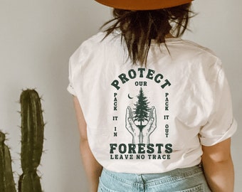 Protect Our Forests, Leave No Trace Vintage Style Graphic Tee, Retro Shirt, Tree Shirt, Soft Cream, Size up For Oversize Graphic Tee,