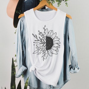 Sunflower Tank, Botanical Floral Muscle Tank Top, Wildflower Shirt, Graphic T Shirt for Women, Gift for Her, Womans Floral Workout Tank,