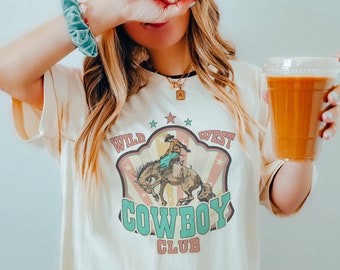 Comfort Colors 'Wild West Cowboy Club' Tee - White/Ivory - Cowboy Shirt - Graphic Tee - Vintage Western Style - Unisex Cotton T-Shirt