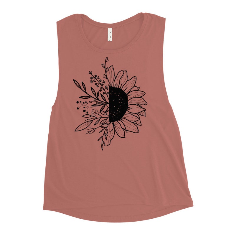 Graphic T Shirt for Women Womans Floral Workout Tank, Botanical Floral Muscle Tank Top Wildflower Shirt Sunflower Tank Gift for Her