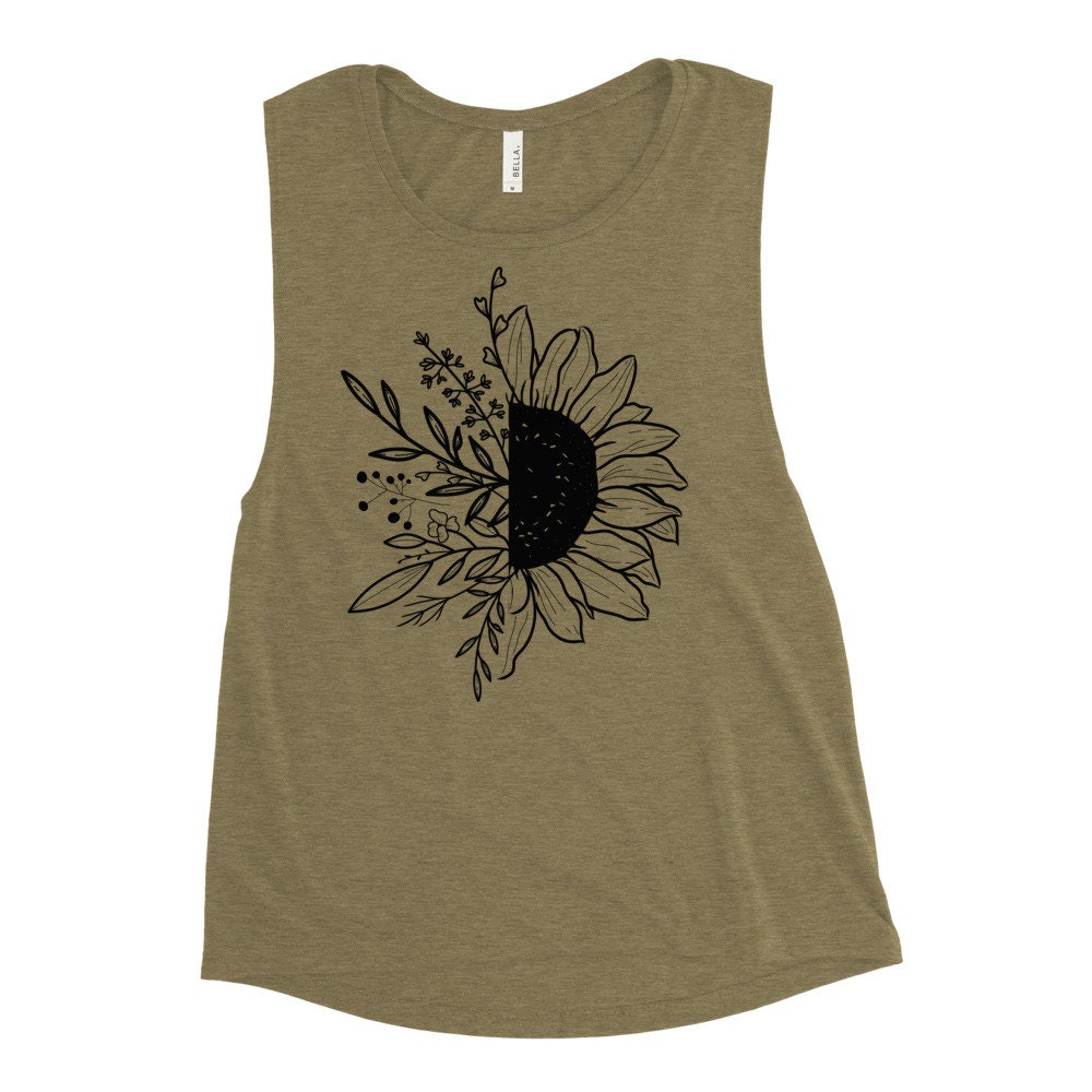Sunflower Tank Botanical Floral Muscle Tank Top Wildflower - Etsy