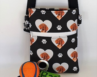 Vizsla dog walking bag, cross body bag, shoulder bag, dog bag, poo bag holder. Ideal Vizsla dog lovers Birthday Mothers Day Anniversary gift