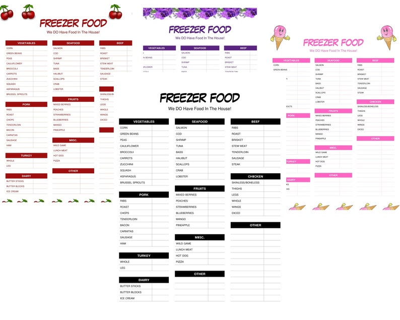Pink Ice Cream Cone Food Inventory Sheet for Freezer Goods, Frozen Food