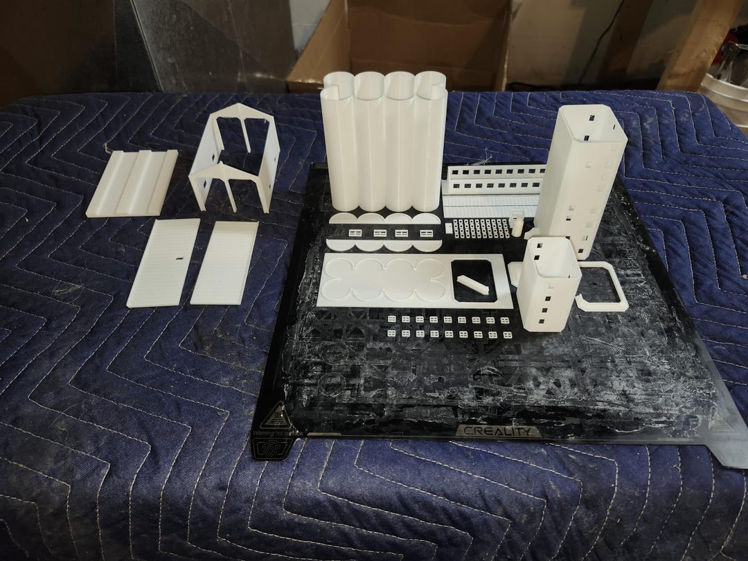 3D Printed N Scale 8 Silo Concrete Grain Elevator With Double Track ...