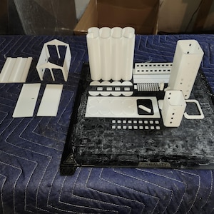 3D Printed N Scale 8 Silo Concrete Grain Elevator With Double Track Shed.