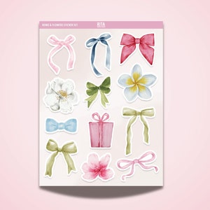 Pink Bows & Flowers Sticker Sheet: Coquette Journal Stickers DDP