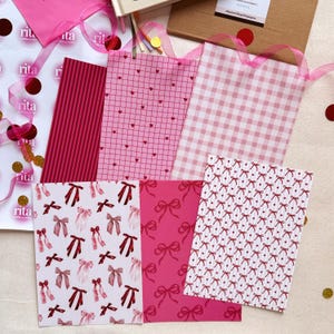 6 Stück Journal Papier | Journaling Scrapbooking Pattern Sheet Girly kokett Bullet Journal Junk Journal Pages Pink Red Bögen