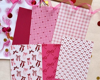 Coquette Journal Paper Scrapbooking Junk Journal Supplies Pink & Red Bow Scrapbook Pages (6 PCS) DDP