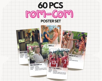 60 PCS Rom Com Posters Set 2000s 90s Movie Bundle Print Pack Aesthetic Dorm Room Decor Valentines Day Gift Trendy Pop Culture Minimalist DDP