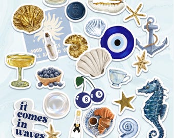 Coastal Girl Sticker Set: Beach, Seashell, Pearl, Bow - 25 PCS DDP
