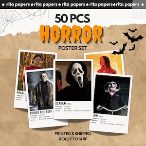 ホラー映画ポスターセット：ハロウィンスリラー映画プリント、不気味なホームデコレーション