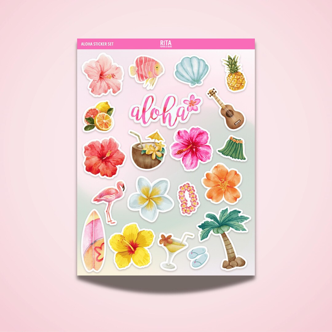 Aloha Sticker Sheet: 20 PCS Tropical Summer Stickers DDP - Etsy