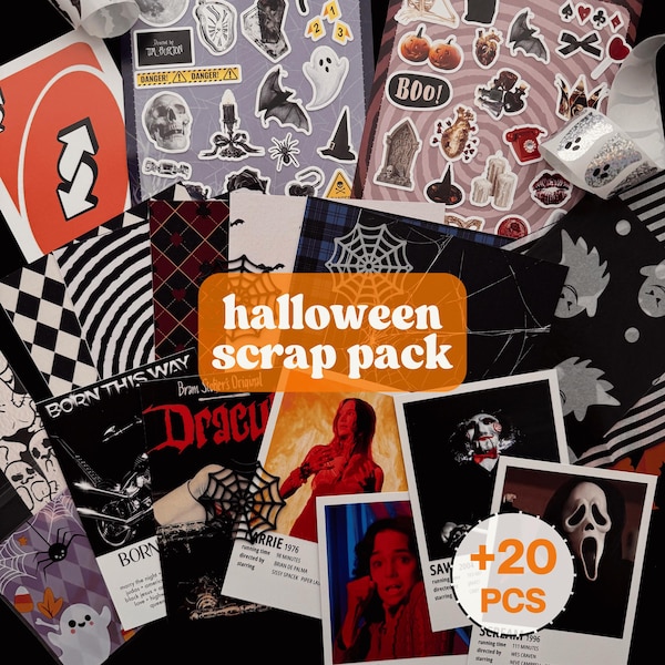 Junk Journal Starter Kit Halloween Scrap Pack Horror Scary Thriller Movie Aesthetic Stickers Scrapbooking Mystery Ephemera Supplies Mystery
