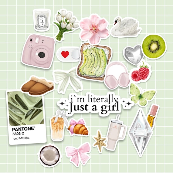 Clean Girl Aesthetic Stickers Sheet Journal Stickers Planner Coquette Girly Sticker Set Self Care Matcha Clean Girl Aesthetic Kindle Laptop