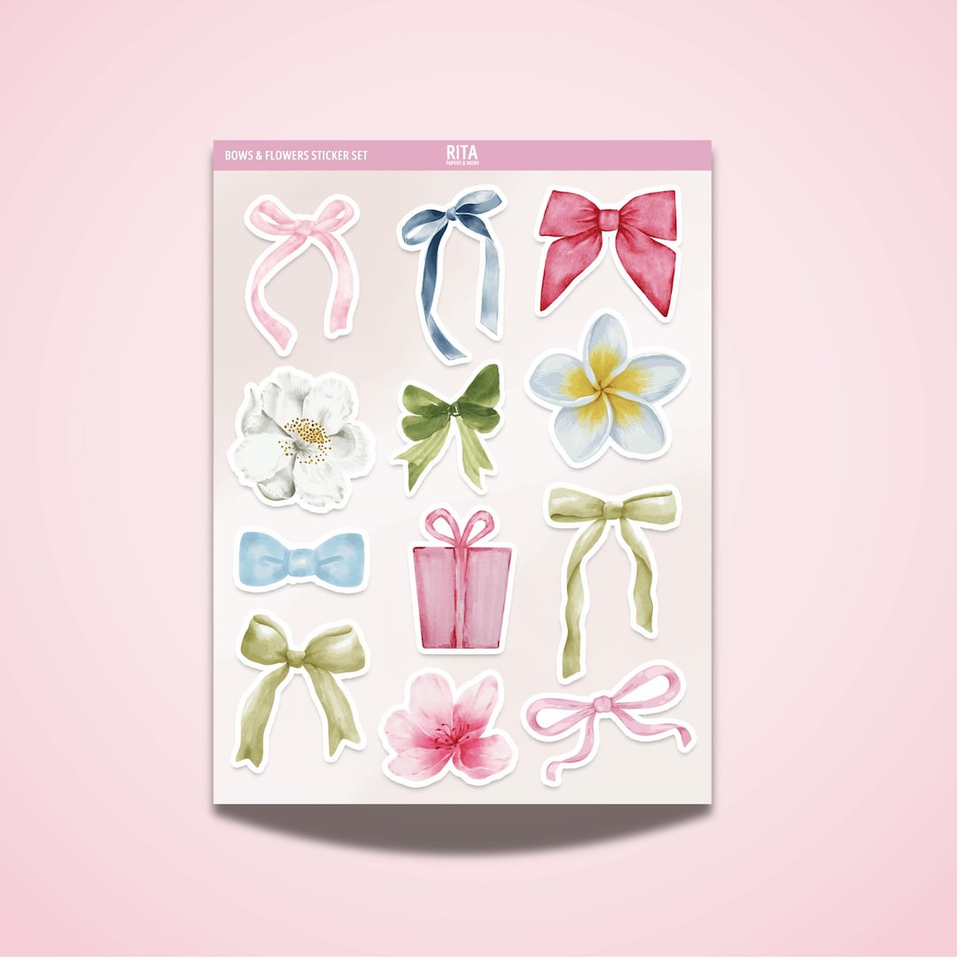 Pink Bows & Flowers Sticker Sheet: Coquette Journal Stickers DDP - Etsy