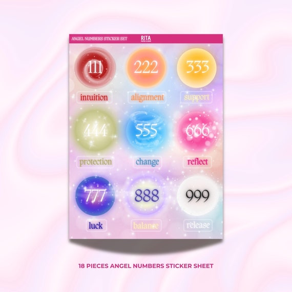 Angel Numbers Sticker Sheet: Manifest Journal Laptop Stickers DDP