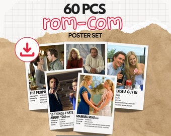 DIGITAL DOWNLOAD | 60 PCS Rom Com Poster Set 2000s Movie Bundle Print Pack Aesthetic Dorm Room Decor 90s Minimalist Valentines Day Gift Idea