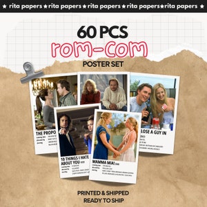 Juego de 60 pósteres de comedia romántica/paquete de impresiones de películas de los años 2000, decoración estética para dormitorio, idea de regalo para el día de San Valentín de los años 90 para ella, minimalista y moderno