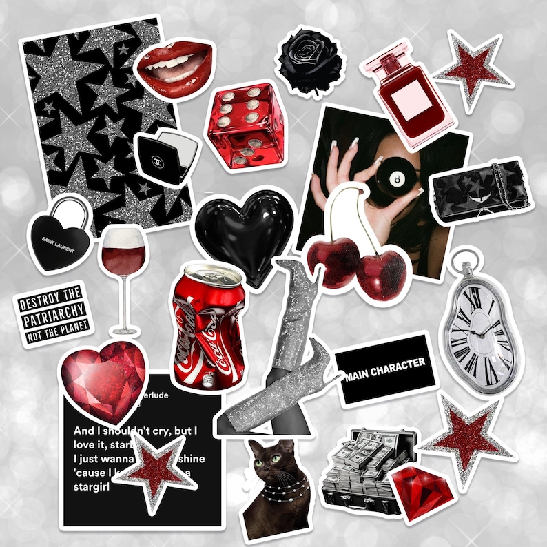 22 PCS Red Glamour Stargirl Aesthetic Sticker Set Cherry Journal ...