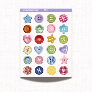 Foglio di adesivi con bottoni carini, adesivi estetici, adesivi per diario, adesivi per planner, scrapbooking, artigianato, adesivi in vinile.