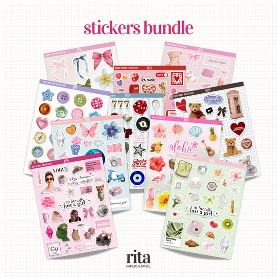Aesthetic Stickers Bundle Cute Girly Stickers Journal Stickers Junk Journaling Scrapbooking Ephemera Crafting Bullet Journal Planner Sticker