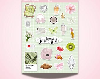 24 PCS Clean Girl Aesthetic Stickers Sheet Journal Stickers Planner Coquette Girly Sticker Set SelfCare Matcha Clean Aesthetic Kindle DDP