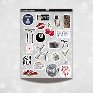 Foglio di 20 adesivi estetici It Girl di New York, Bullet Junk Journal, Kindle, laptop, decalcomanie, Cool Girl, Disco Ball, estetica, scrapbook, City Downtown