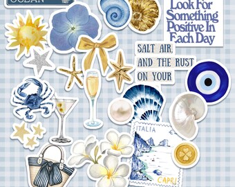 23 PCS Coastal Girl Sticker Sheet Aesthetic Journal Stickers Set Beach Ocean Seashell Pearl Bow Cocktail Planner Kindle Laptop Decal DDP
