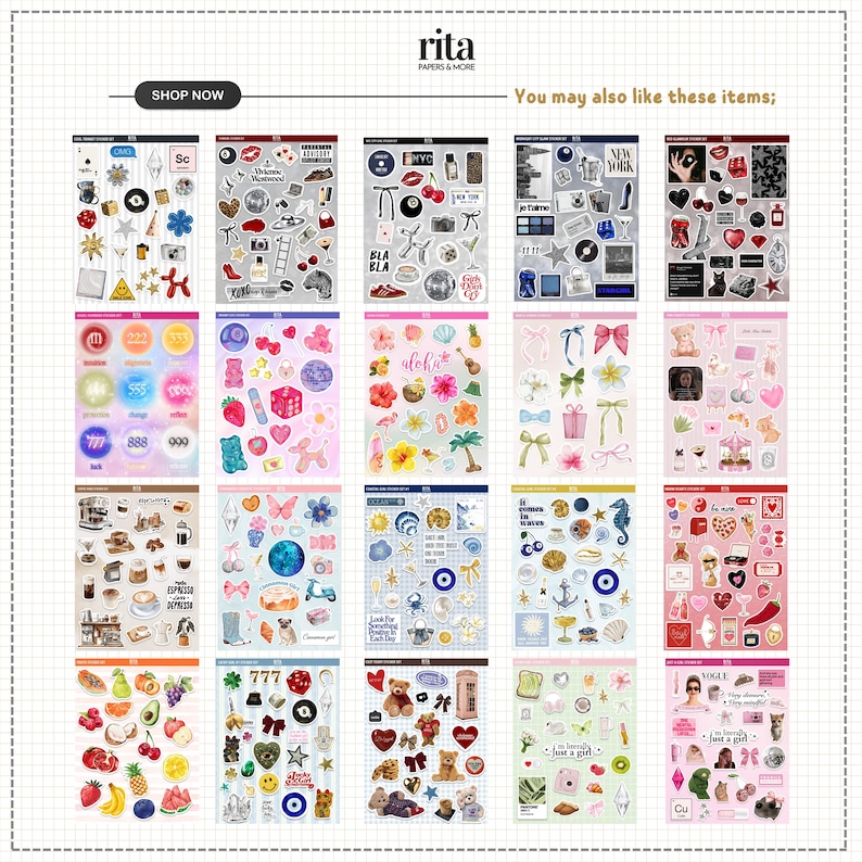 Clean Girl Aesthetic Sticker Sheet Journal Sticker Planer Coquette Girly Sticker Set Self Care Matcha Clean Girl Aesthetic Kindle Laptop Bild 6