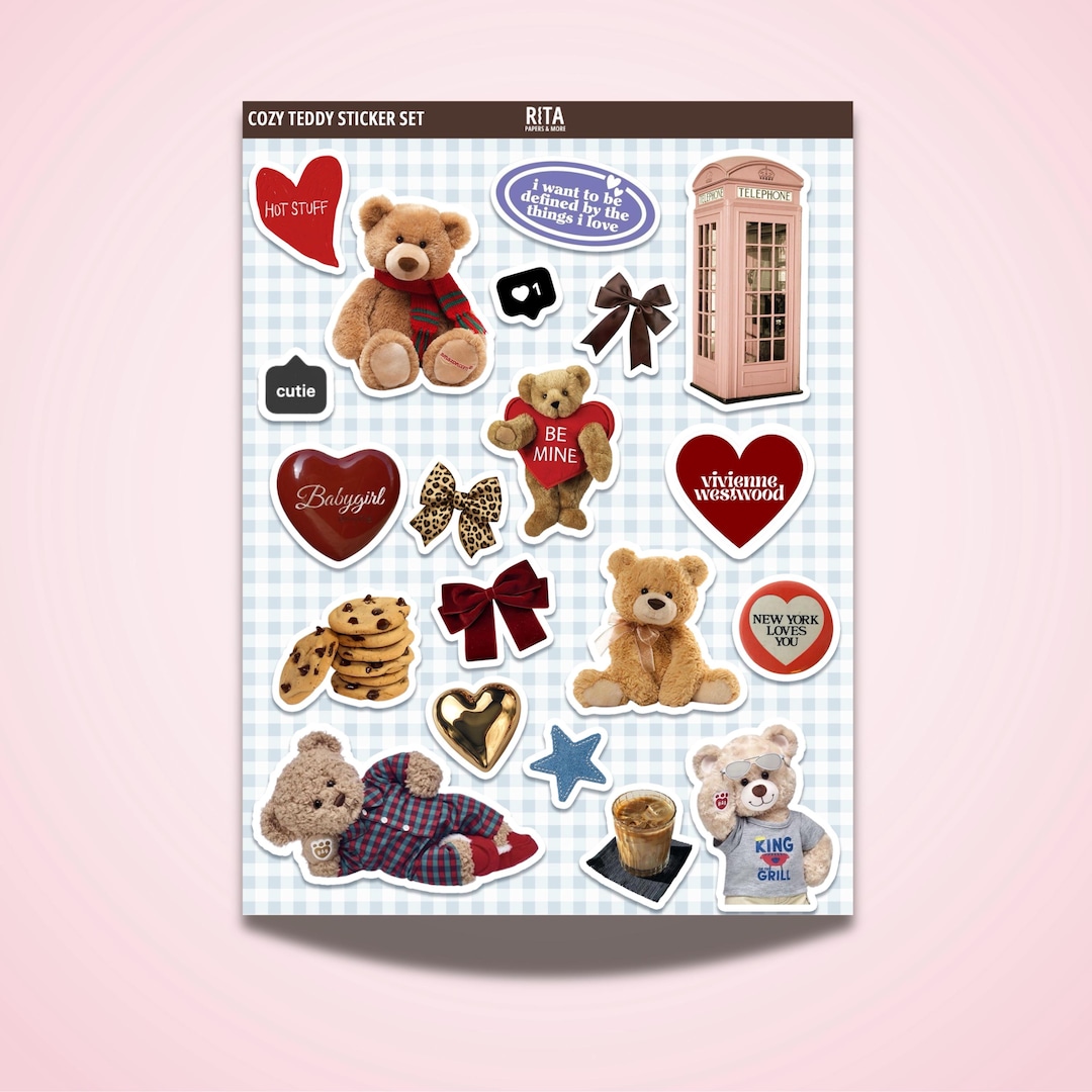 20 PCS Cozy Teddy Aesthetic Sticker Sheet Journal Stickers Planner Junk ...