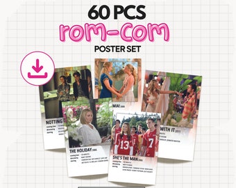 DIGITAL DOWNLOAD | 60 PCS Rom Com Poster Set | 2000s 90s Movie Bundle Print Pack Aesthetic Dorm Room Decor Valentines Day Gift Idea For Her