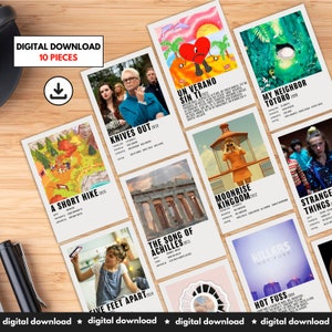 Juego de 10 pósteres decorativos de pared para dormitorio universitario personalizados con descarga digital, álbum, canción, música, series de películas y programas de pared de moda