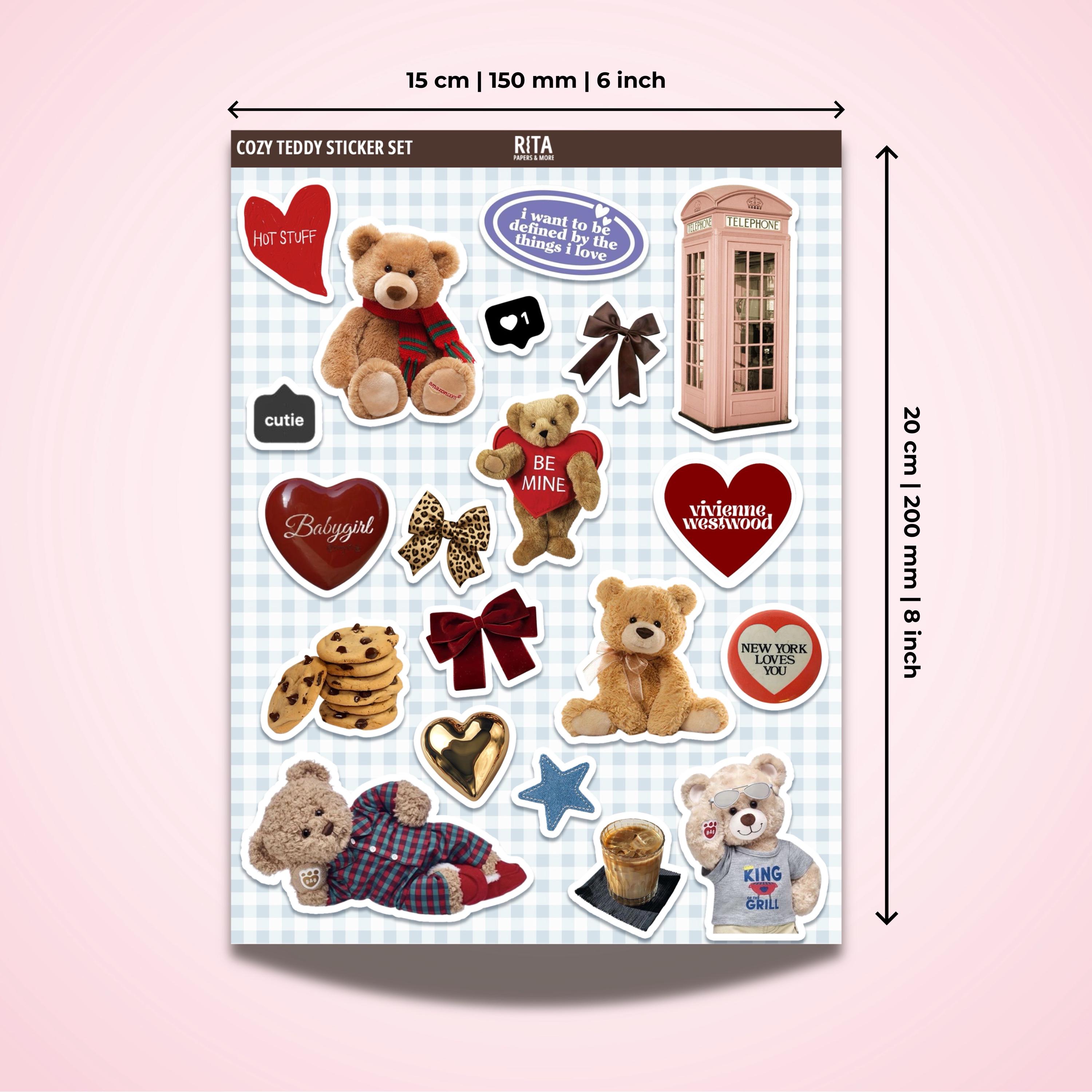 Cozy Teddy Aesthetic Sticker Sheet Journal Stickers Planner Junk ...