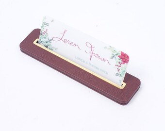 Maroon Leather Desk Name Plate: Modern Office Decor