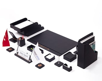 Luxe leren bureauleggerset: gepersonaliseerde kantooraccessoires, cadeau nieuwe baan