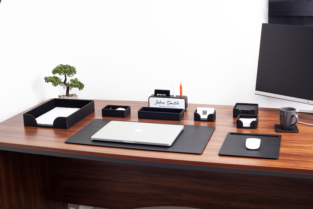 Oslo Leather Desk Set 10 Piece Black Leather Desk Accessories Premium