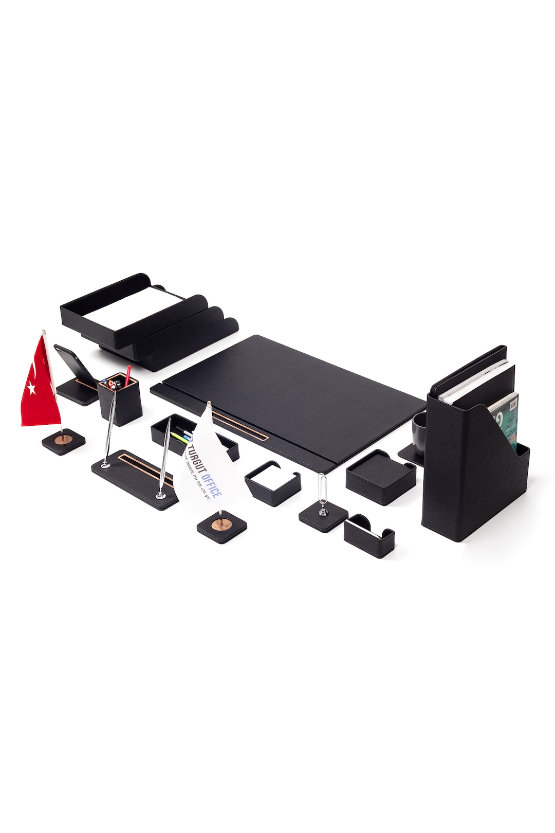 Pera Luxury Leather Desk Pad Set 15 Pcs Elegant Office Desk Accessories