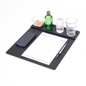 Alfombrilla de escritorio de cuero negro para reuniones: Organizador para salas de conferencias (38 x 44 cm)