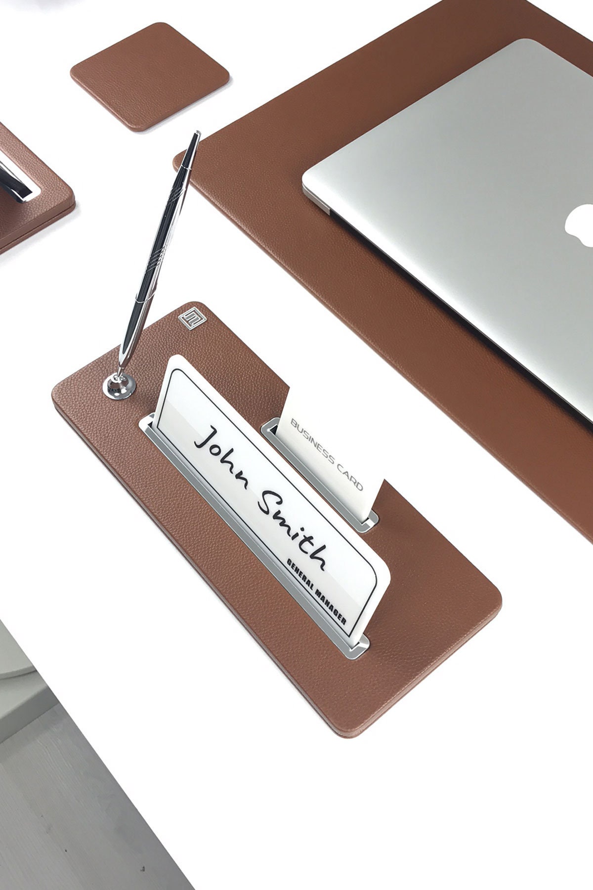 Desk Name Plate Leather Tan / Desk Name Accessories / Etsy