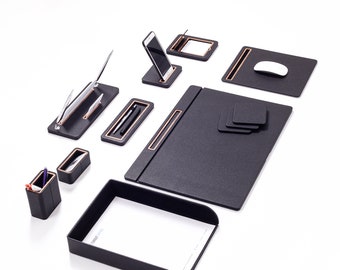 Minimalist Faux Leather Desk Organizer Set with Document Shelves