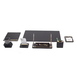 Personalized Leather Desk Set – Office Organizer Gift for Boss – Custom Desk Accessories Set for Men & Women