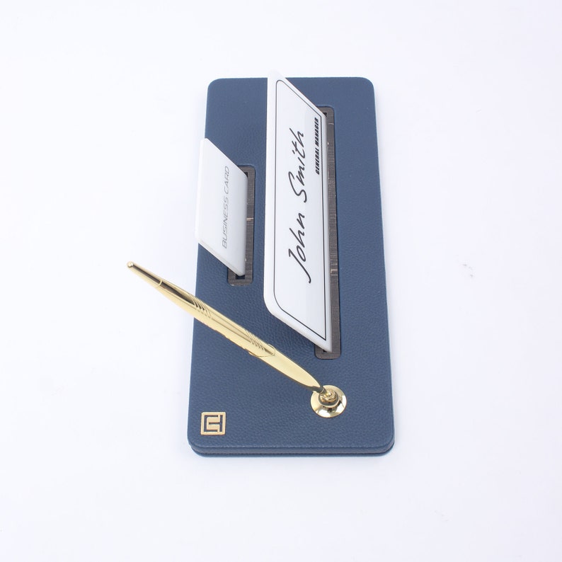 Desk Name Plate Leather Navy Blue / Desk Name Accessories