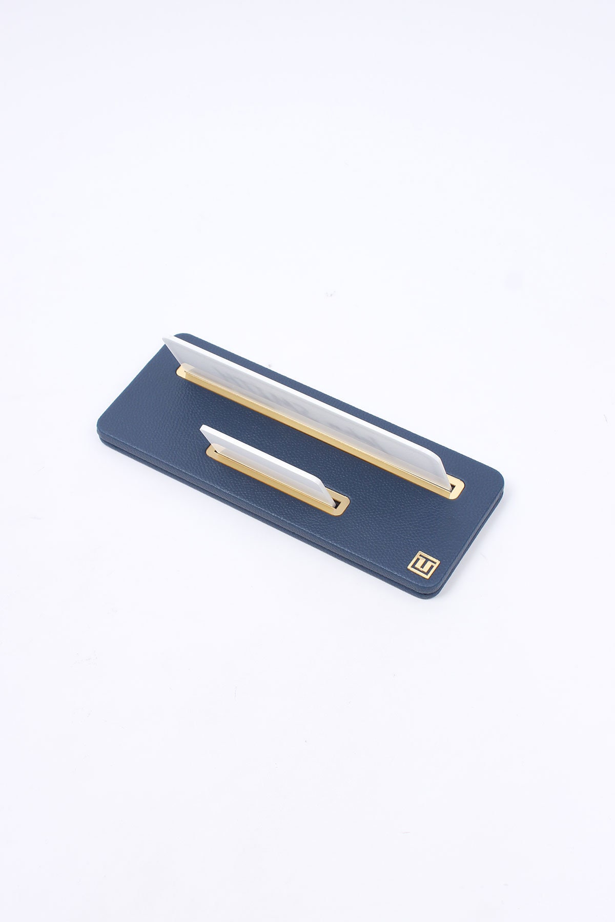 Lather Desk Name Plate Navy Blue With Card Holder / Customizable Modern ...