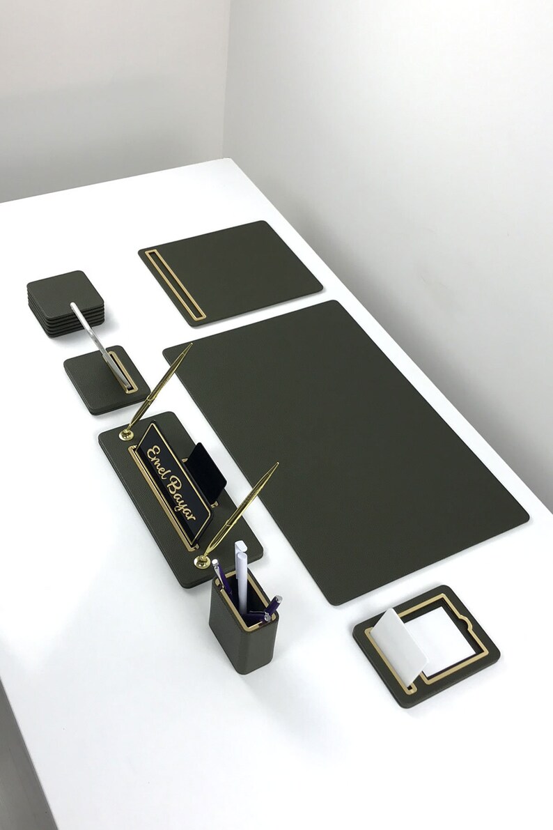 Leather Desk Set Desk Accessories Set Personalized Desk Etsy